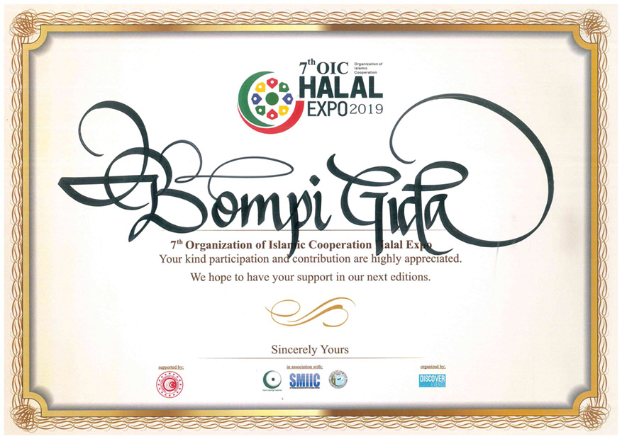 Bompi Gida Halal Expo 2019 Certificate
